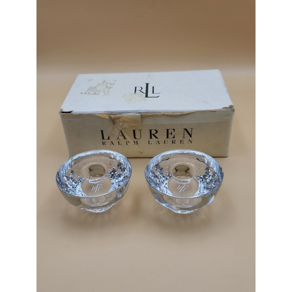 Lauren Ralph Lauren Candlestick Lead Crystal Candle Holders 2.5" Hewitt Pair
